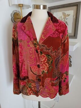 Women's Pink & Rust Floral Velvet Jacket Medium